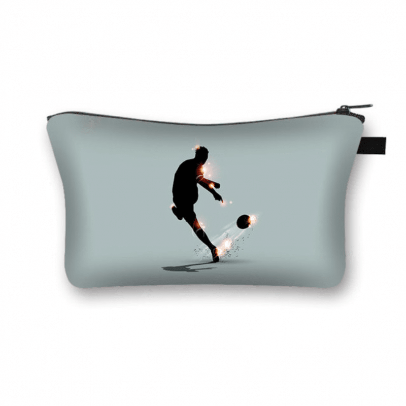 Trousse foot en polyester avec imprimé de joueur sur fond blanc
