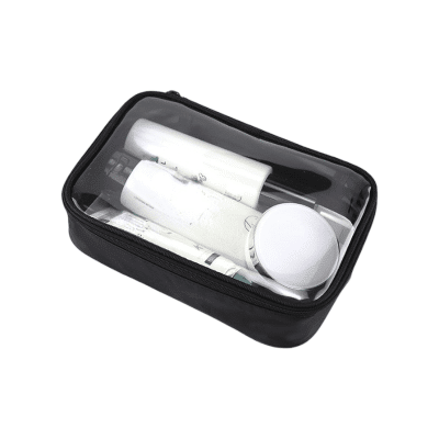 Trousse de toilette transparente étanche et noire en plastique
