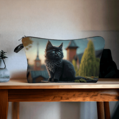 Trousse chaton avec imprimé de chaton gris en polyester